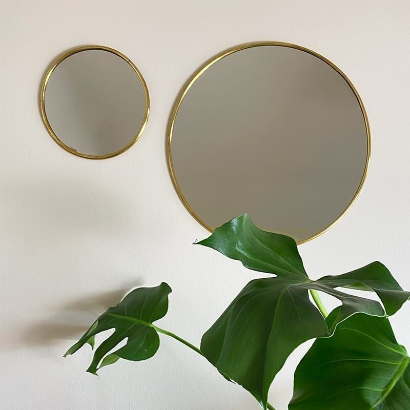 Round Mirror with Thin Gold Edge | Handmade Moroccan Metal Wall Mirror