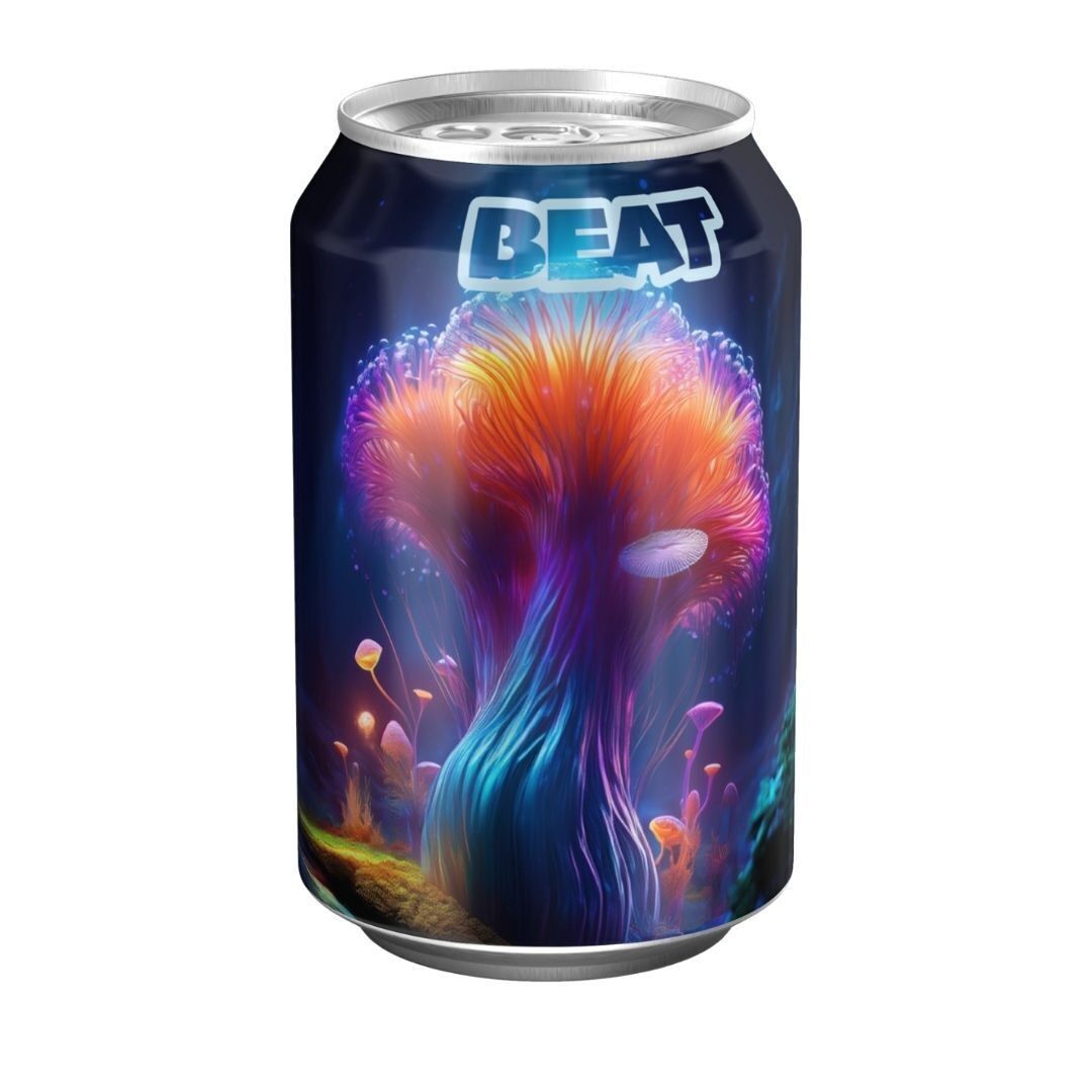 BEAT Nootropic Drink Raspberry | Lion's Mane Mushroom | Caffeine-Free Cognitive Support | 330ml (12 can box)