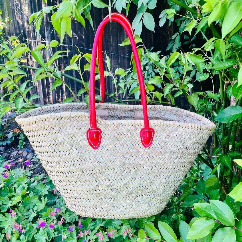 Artisan French Shopper – Hand-Woven Moroccan Beach Bag with Premium Leather Shoulder Straps