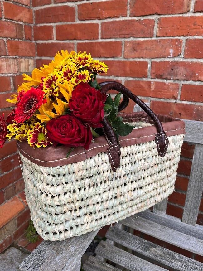 Artisan Leather-Trimmed Palm Tote – Reinforced Moroccan Shopper in Three Graduated Sizes