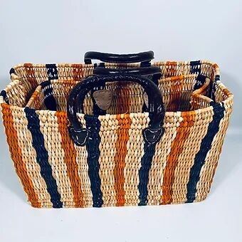 Artisan Multi-Color Reed Tote – Hand-Dyed Moroccan Market Basket with Structured Flat Bottom