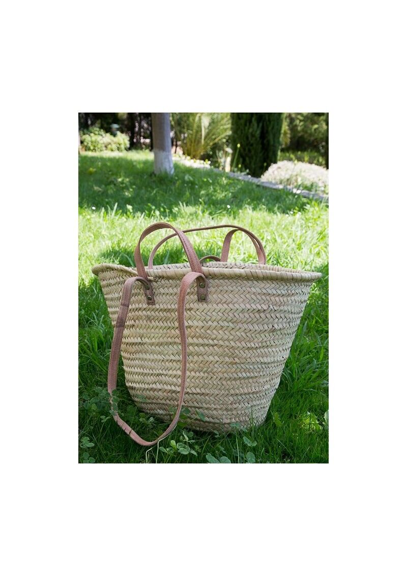 Artisan Doum Palm Shopper – Hand-Plaited Moroccan Basket with Genuine Leather Straps
