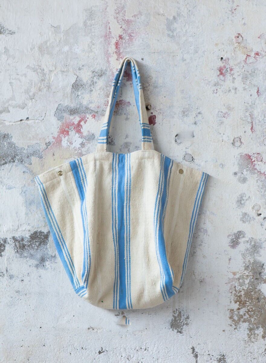Artisan Striped Wool & Cotton Carryall – XL Hand-Woven Utility Tote with Internal Lining & Pocket