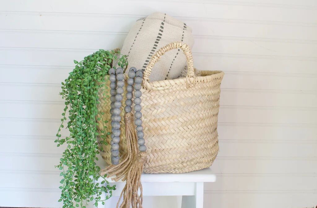 Artisan Moroccan Market Basket – Hand-Woven Natural Fiber Tote with Reinforced Handles