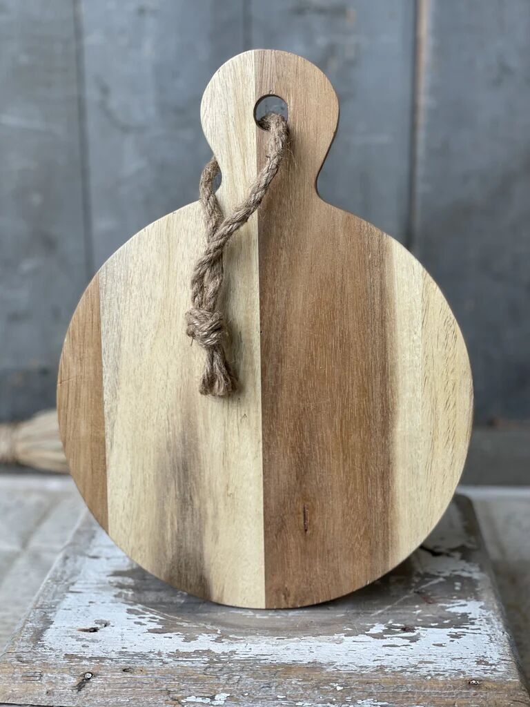 Artisan Round Wood Layering Board – Sustainable Hardwood Serving Platter with Natural Rope Detail