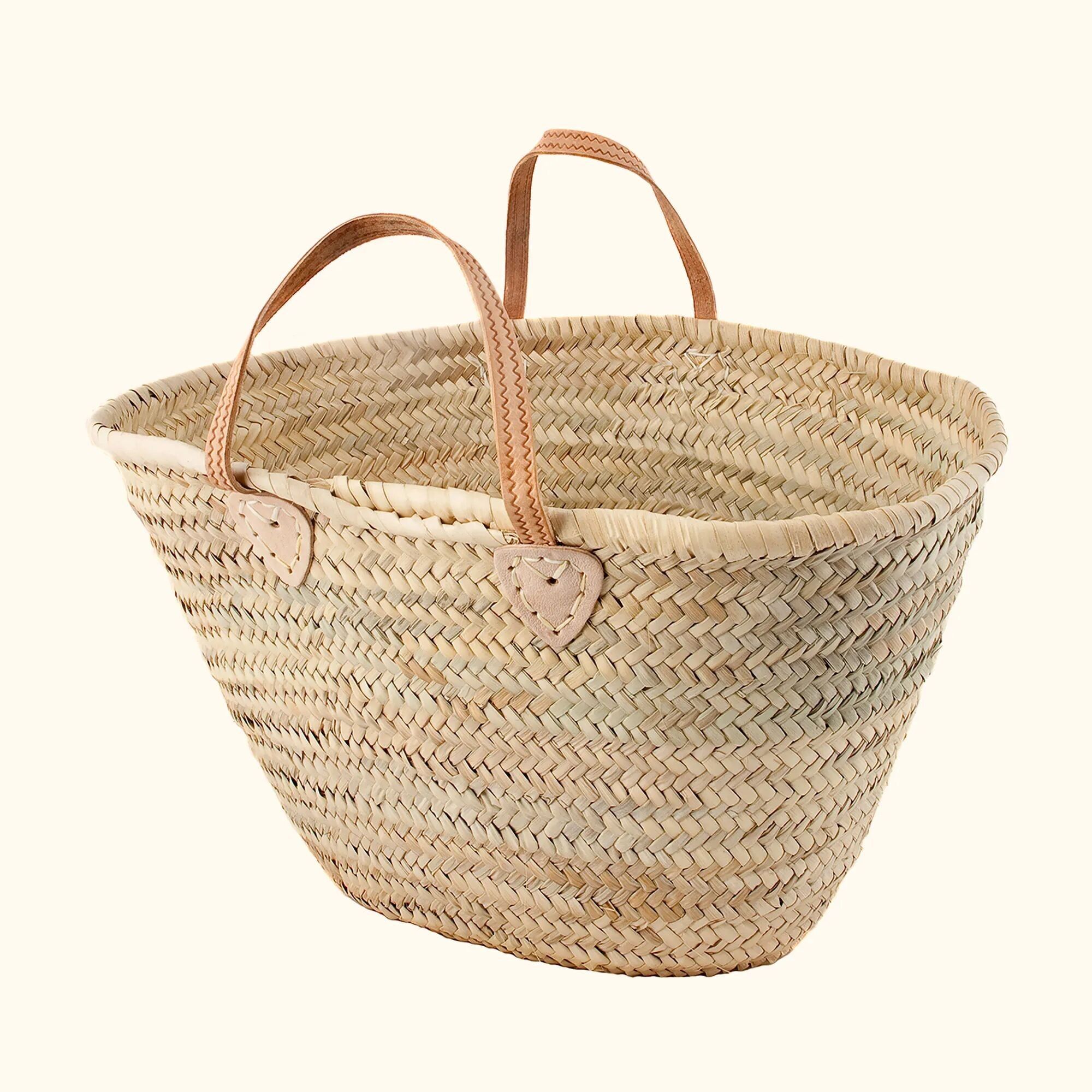 Artisan Medium French Market Basket – Hand-Woven Sustainable Palm Tote with Genuine Leather Handles