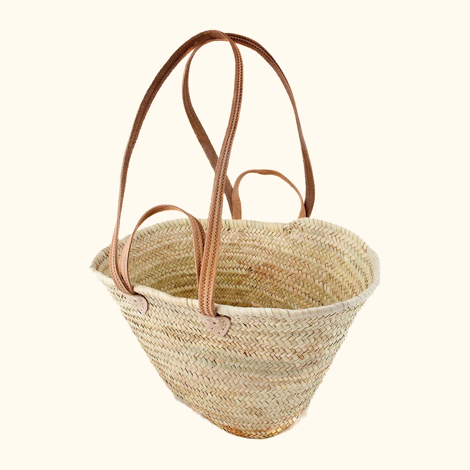 Artisan Double Handle Market Tote – Hand-Woven Moroccan Palm Basket with Dual Leather Straps (53cm)