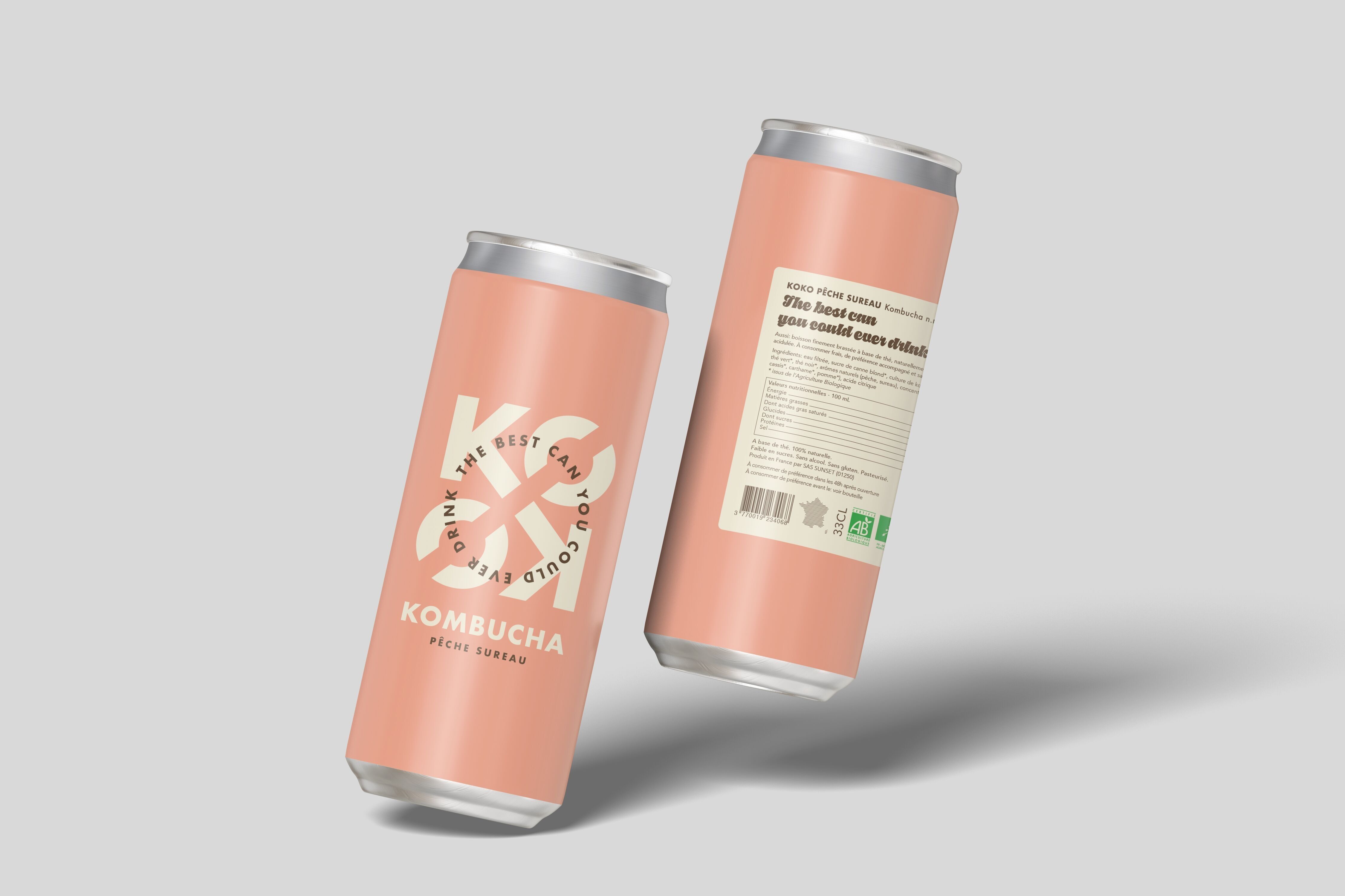 KOKO Kombucha – Pfirsich-Holunderbeere (Grüner Tee / Schwarzer Tee) – 25cl Dose