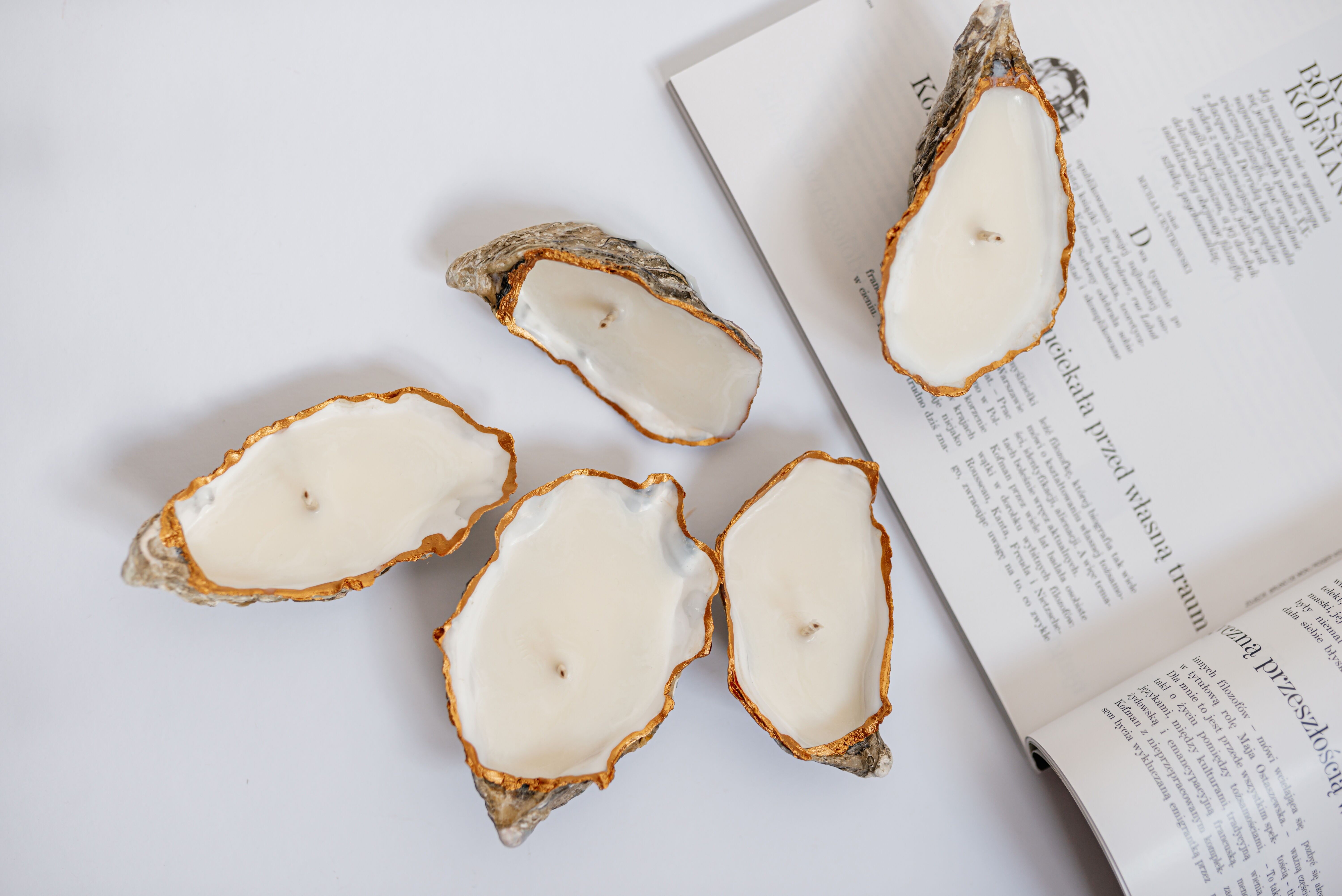 Set of 100 Antique Gold Oyster Shell Candle: Handmade Soy Wax Coastal Decor