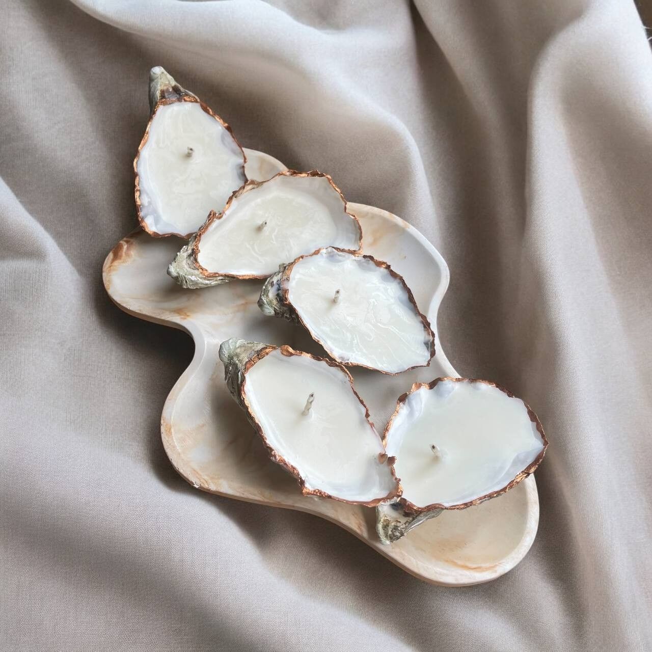 Set of 50 Antique Gold Oyster Shell Candle: Handmade Soy Wax Coastal Decor