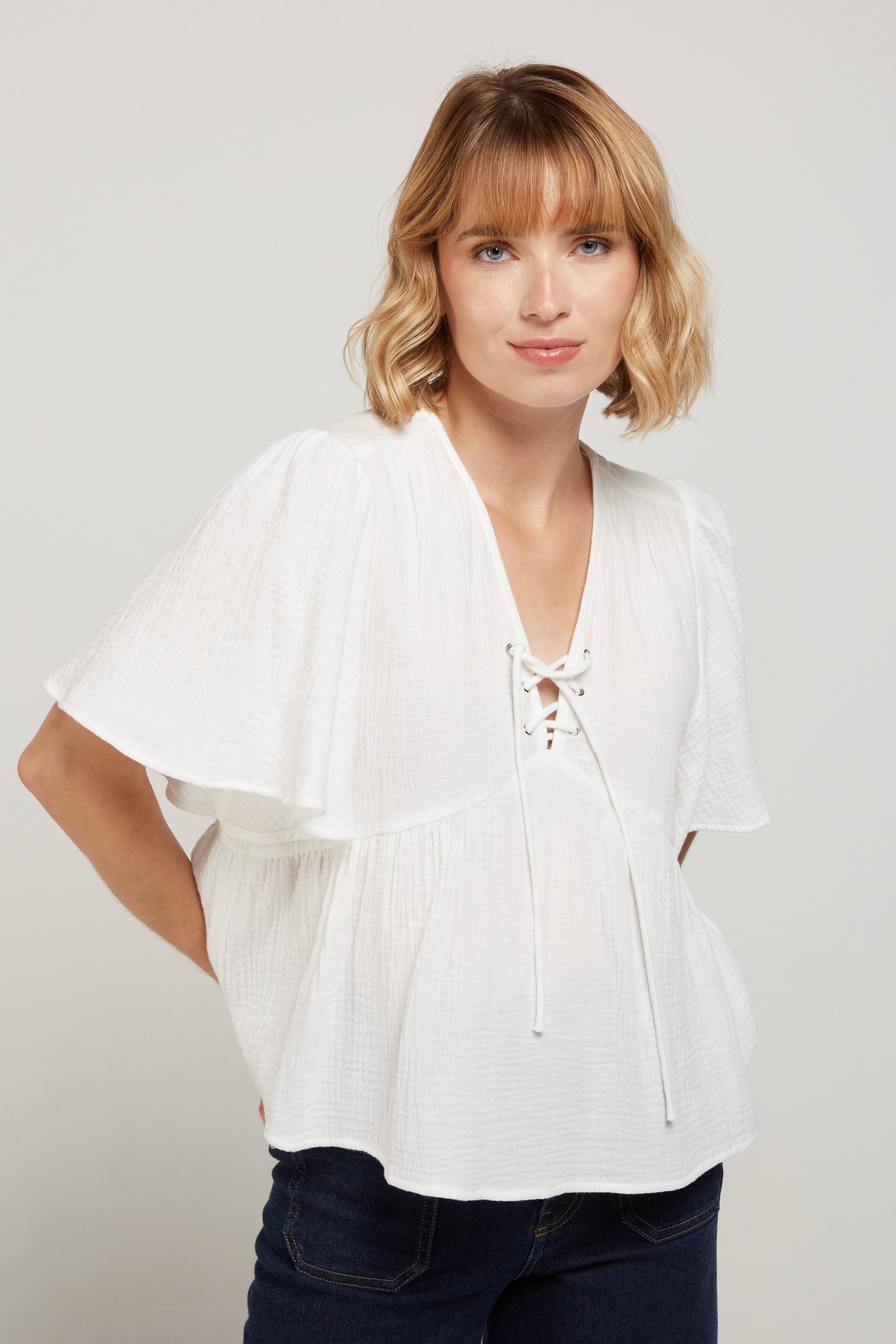 LISON - Cotton Gauze V-Neck Top