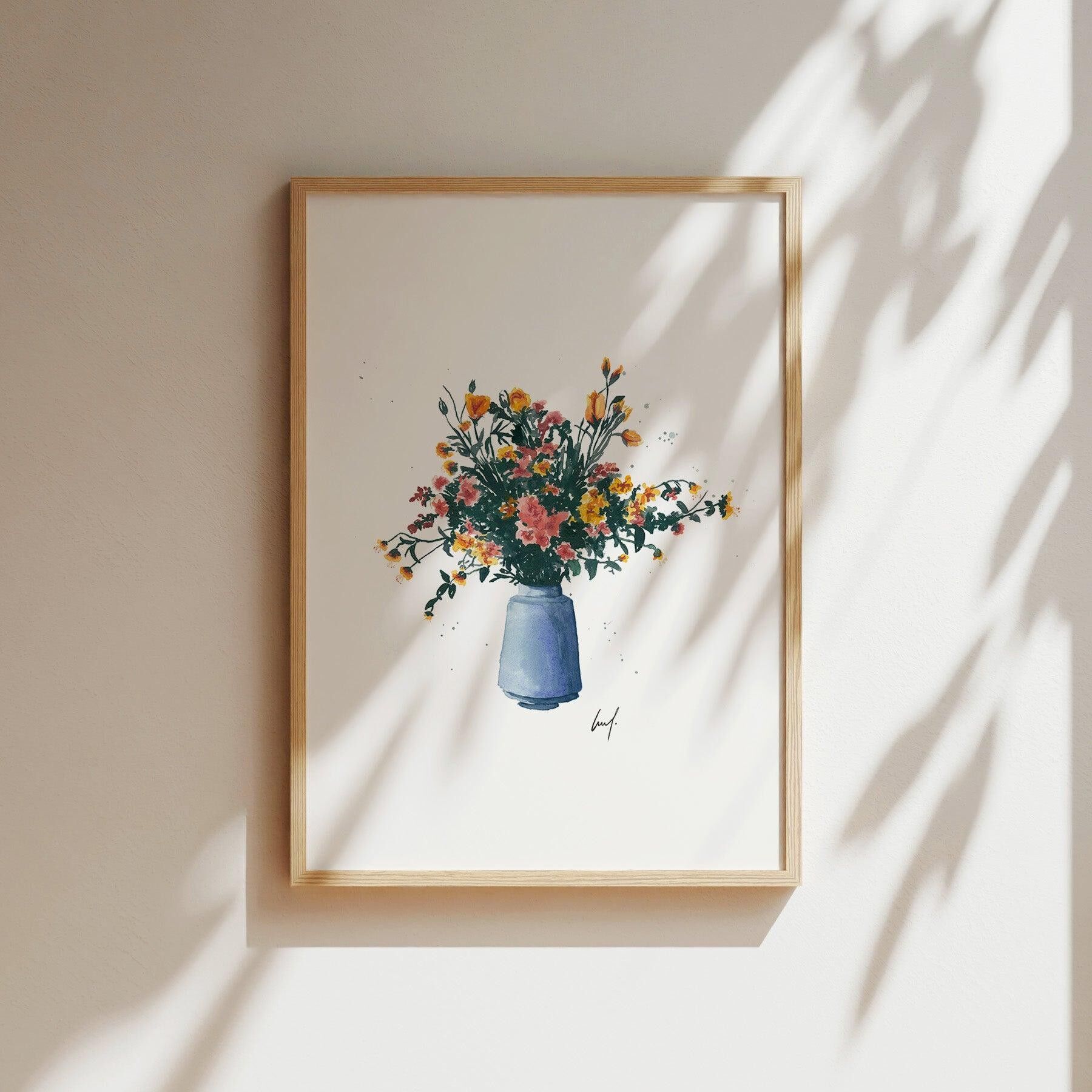 Estampe - Vase à fleurs bleues