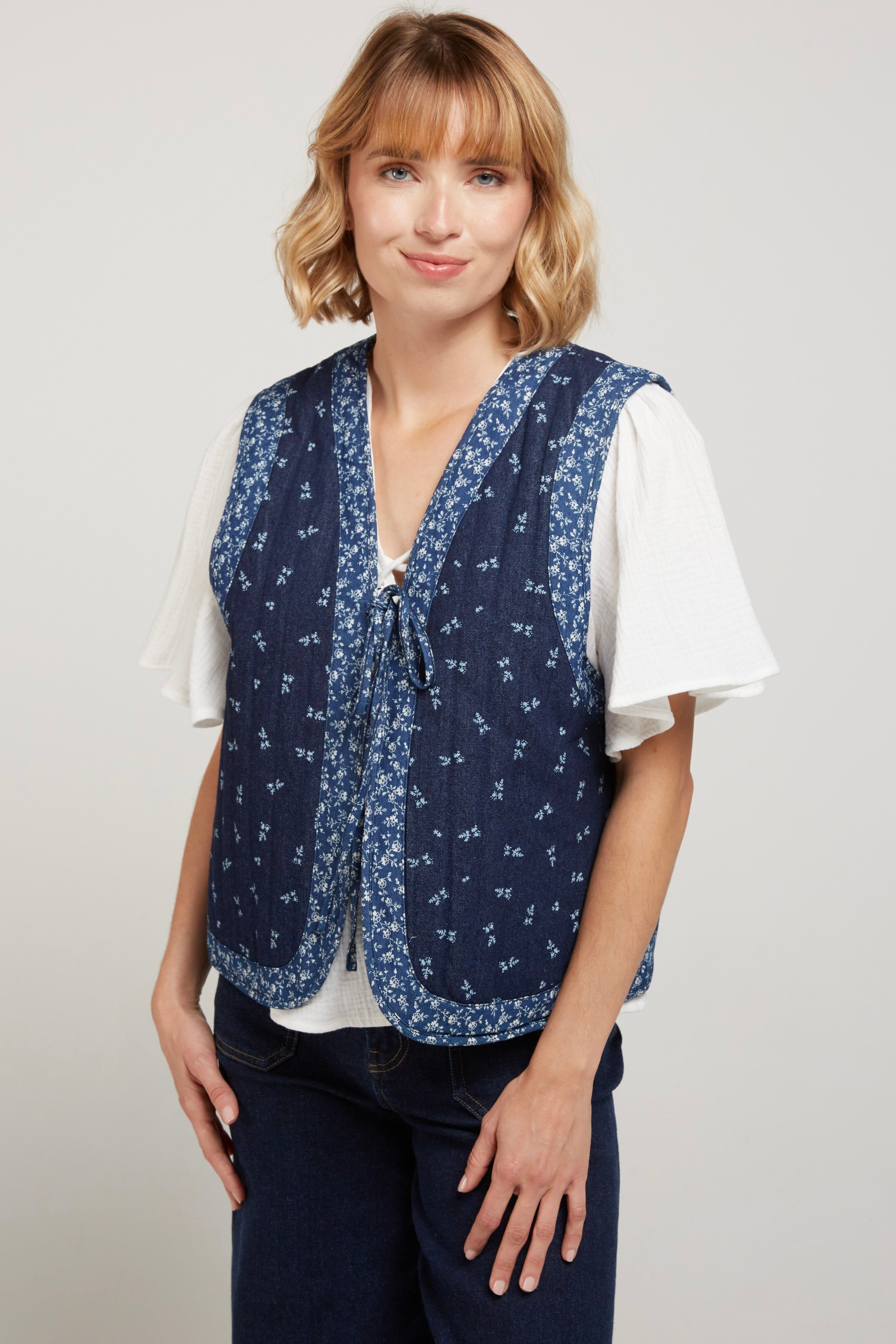 BANDANA - Two-Tone Printed Sleeveless Denim Vest