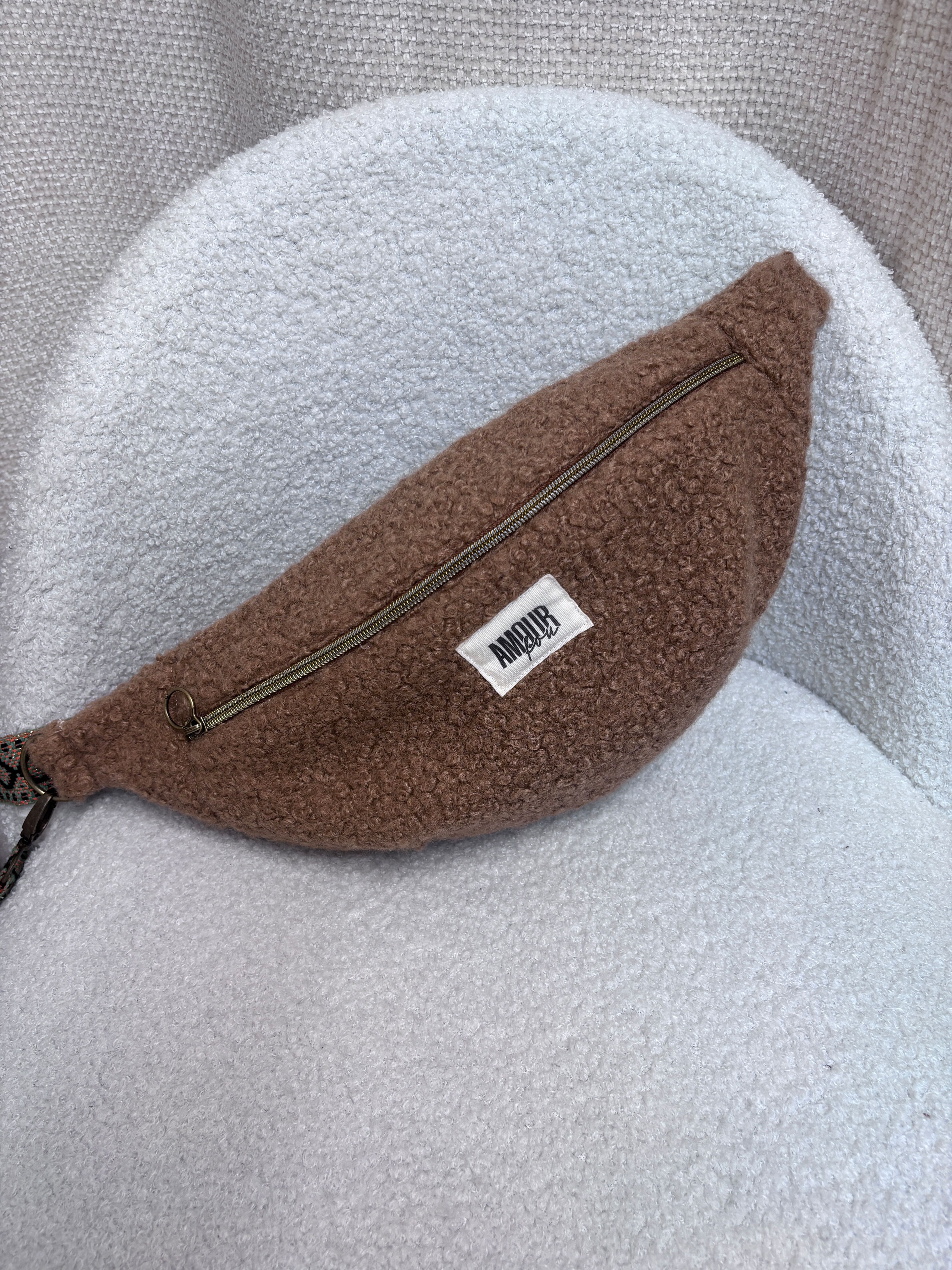 brown faux fur fanny pack