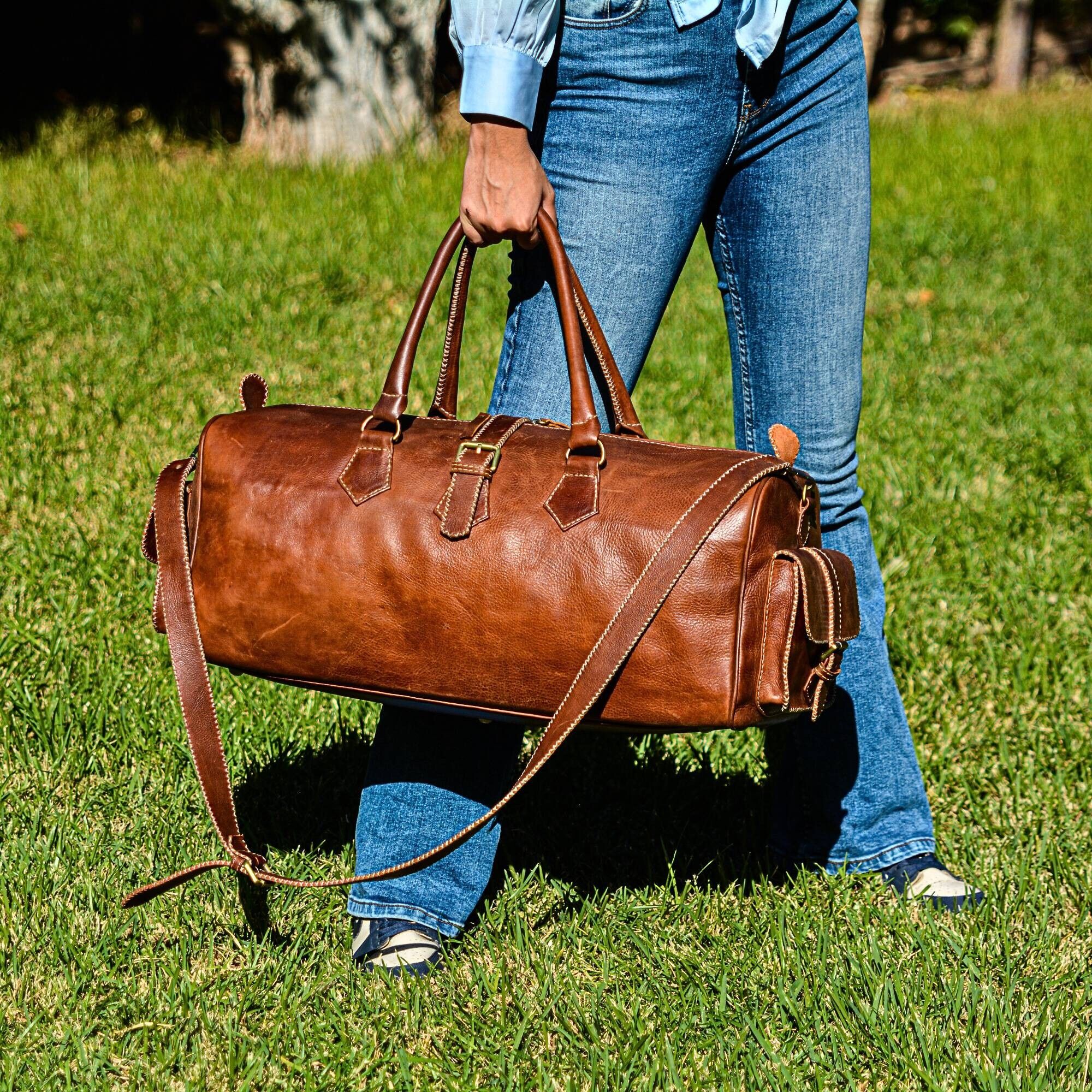 Premium Handcrafted Vintage Brown Leather Travel Bag | Full Grain Duffel