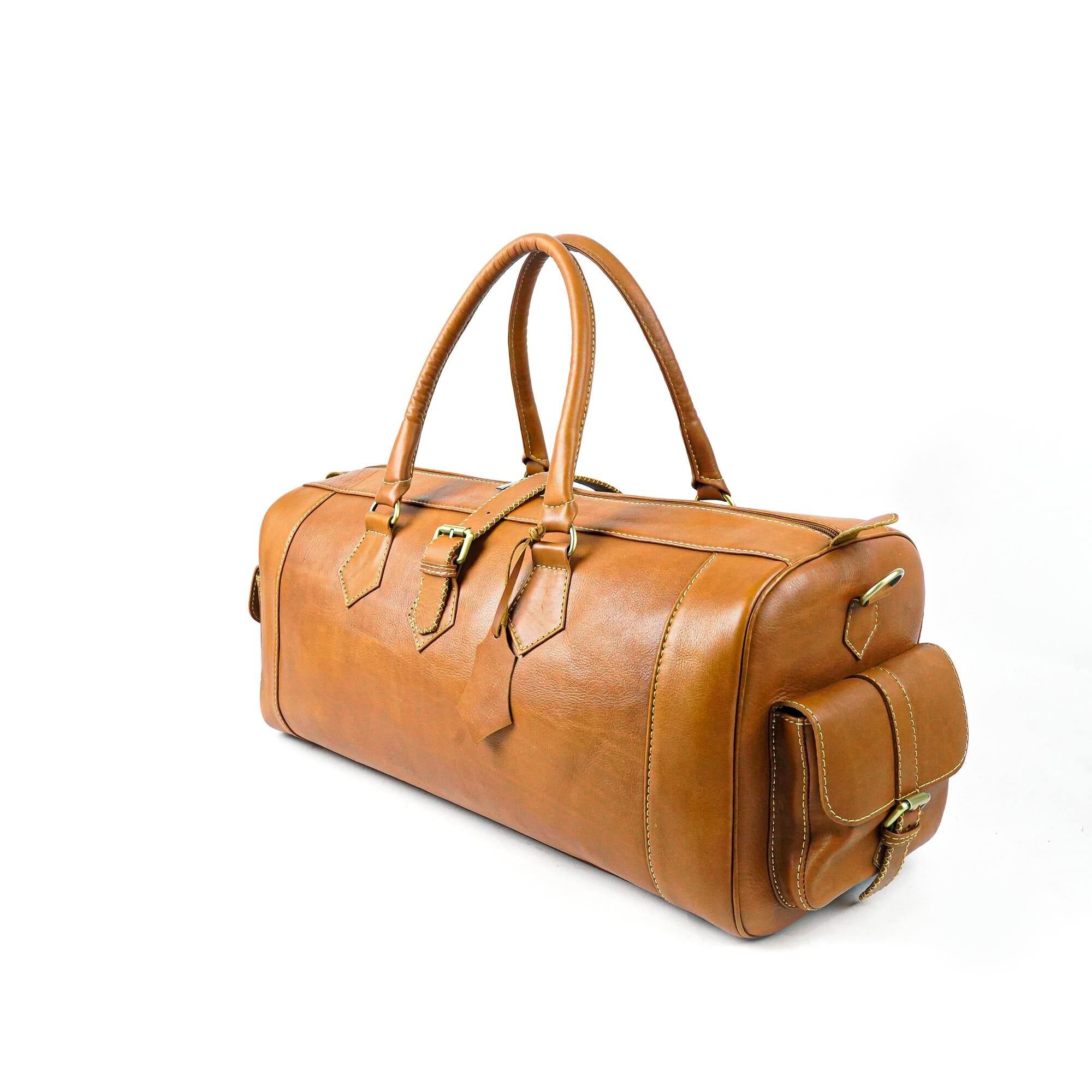 Premium Handcrafted Vintage Cognac Leather Travel Bag | Full Grain Duffel