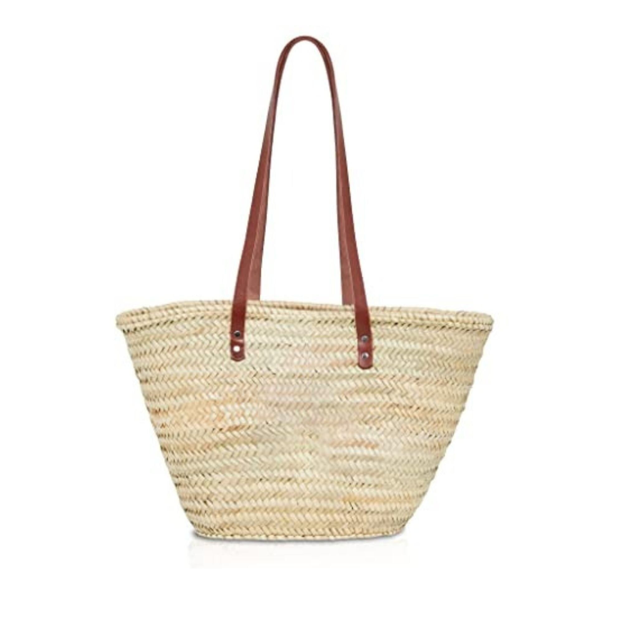 French Style Wicker Basket – Palm Leaf and Leather Beach Bag