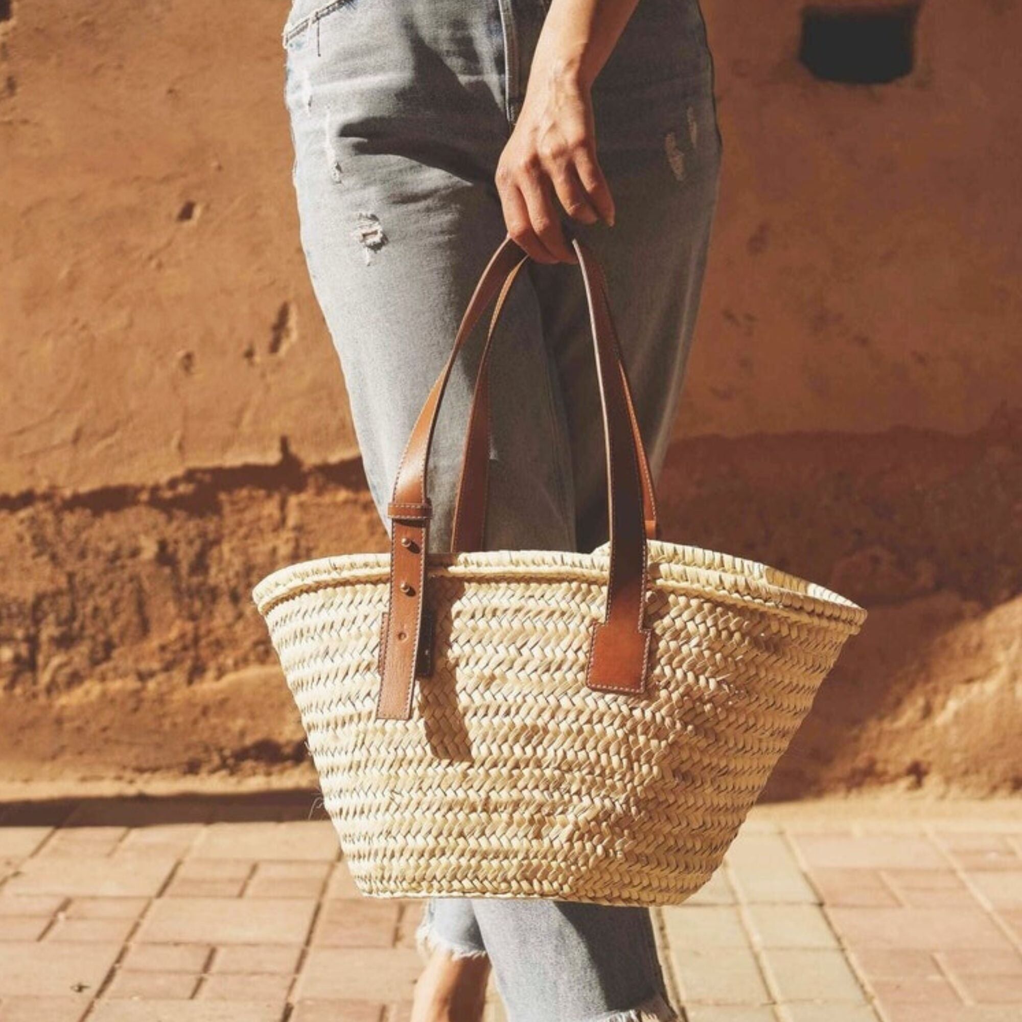 Woven Palm Beach Bag with Zippered Pouch – Bohemian Market Basket