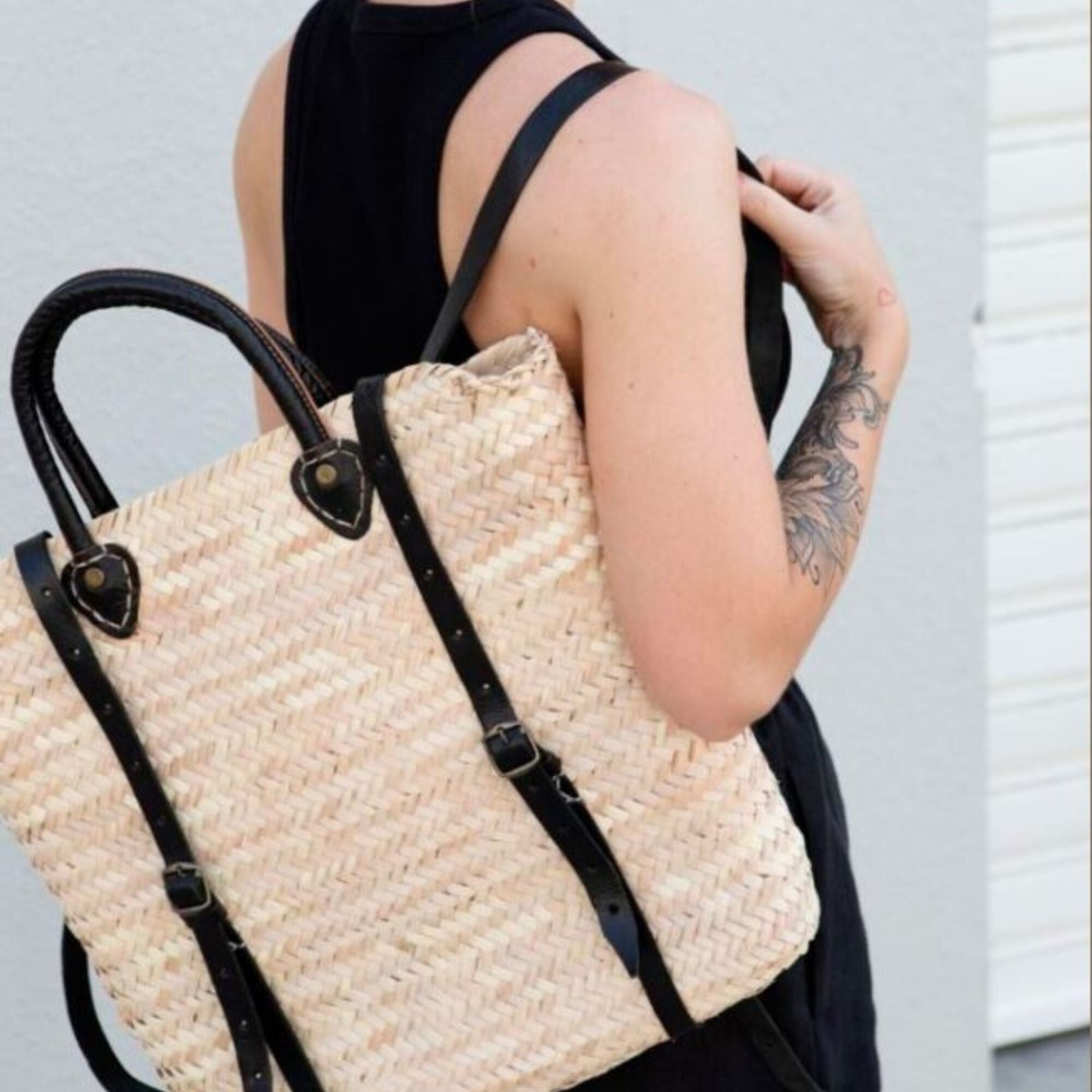 Moroccan Straw Beach Backpack – Handcrafted Palm and Leather Backpack