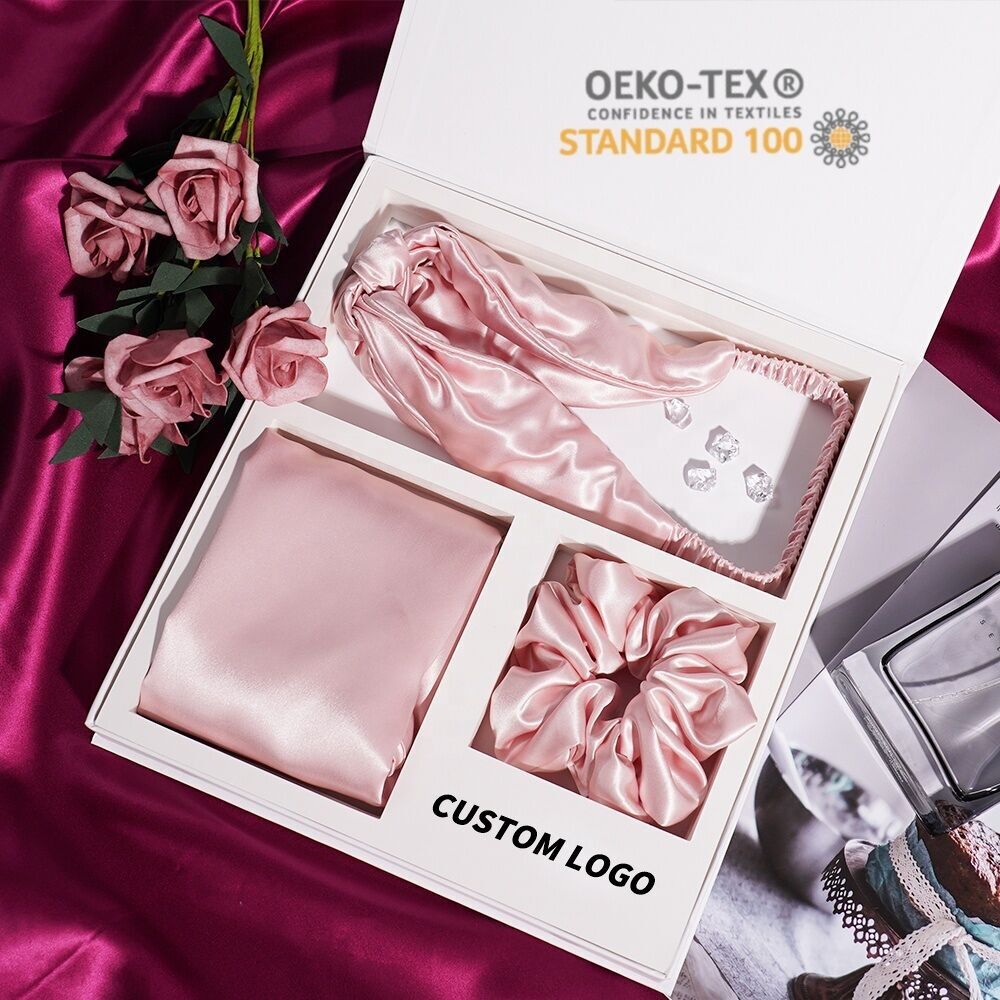 Luxury 100% Mulberry Silk Pillow case Sleep Eye Mask Blind Gift Set 3pieces Silk Pillowcase Silk Scrunchies Women