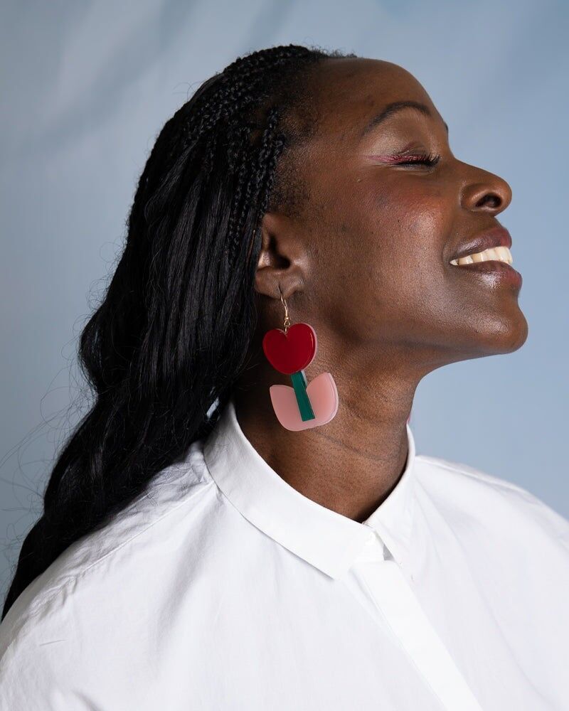 Live earrings fruits and flowers red tulip