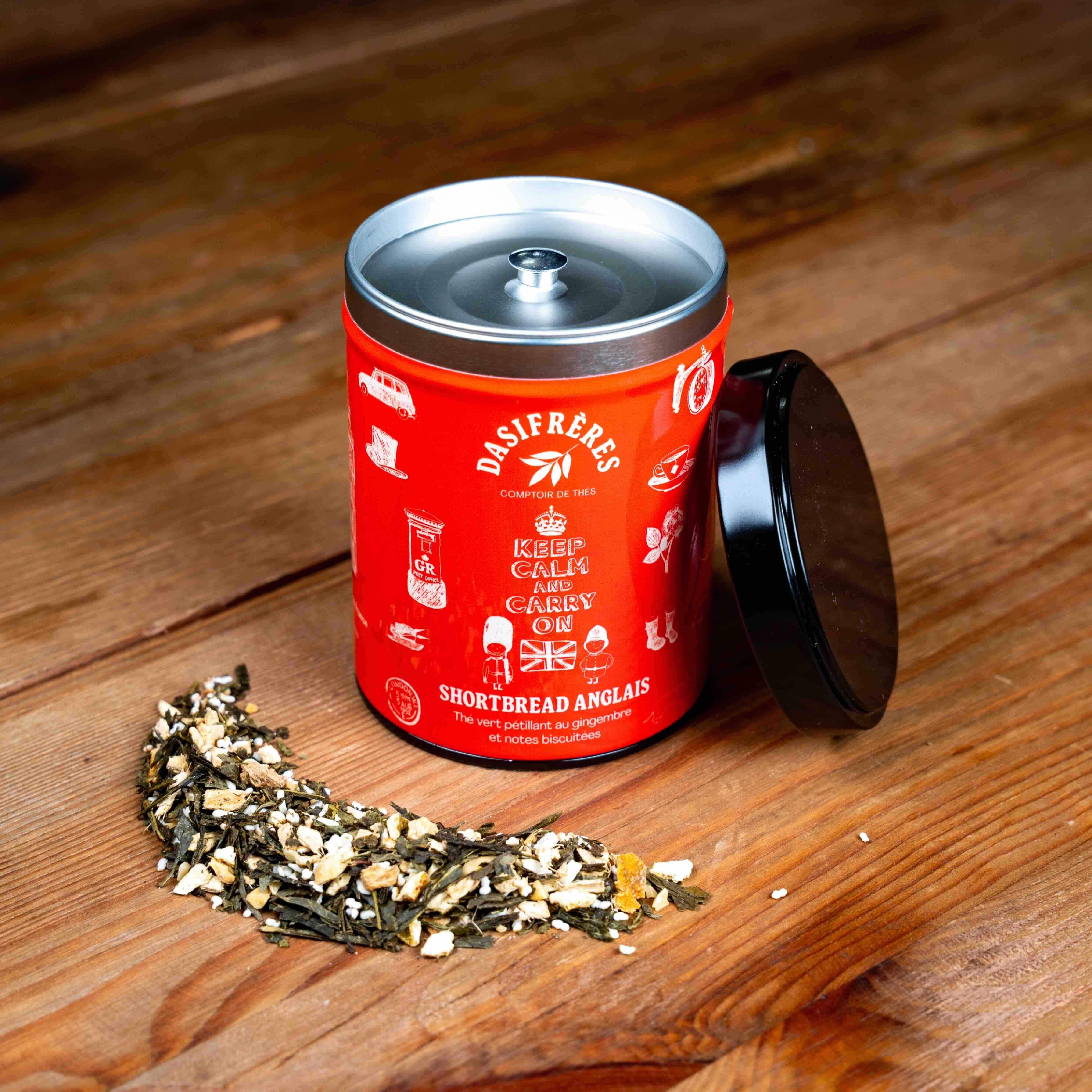 English Shortbread - green tea with candied ginger and biscuit notes, 100g tin