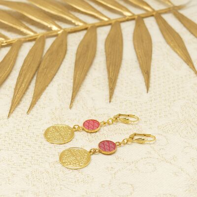 Gold brass clover earrings with Japanese resin pattern