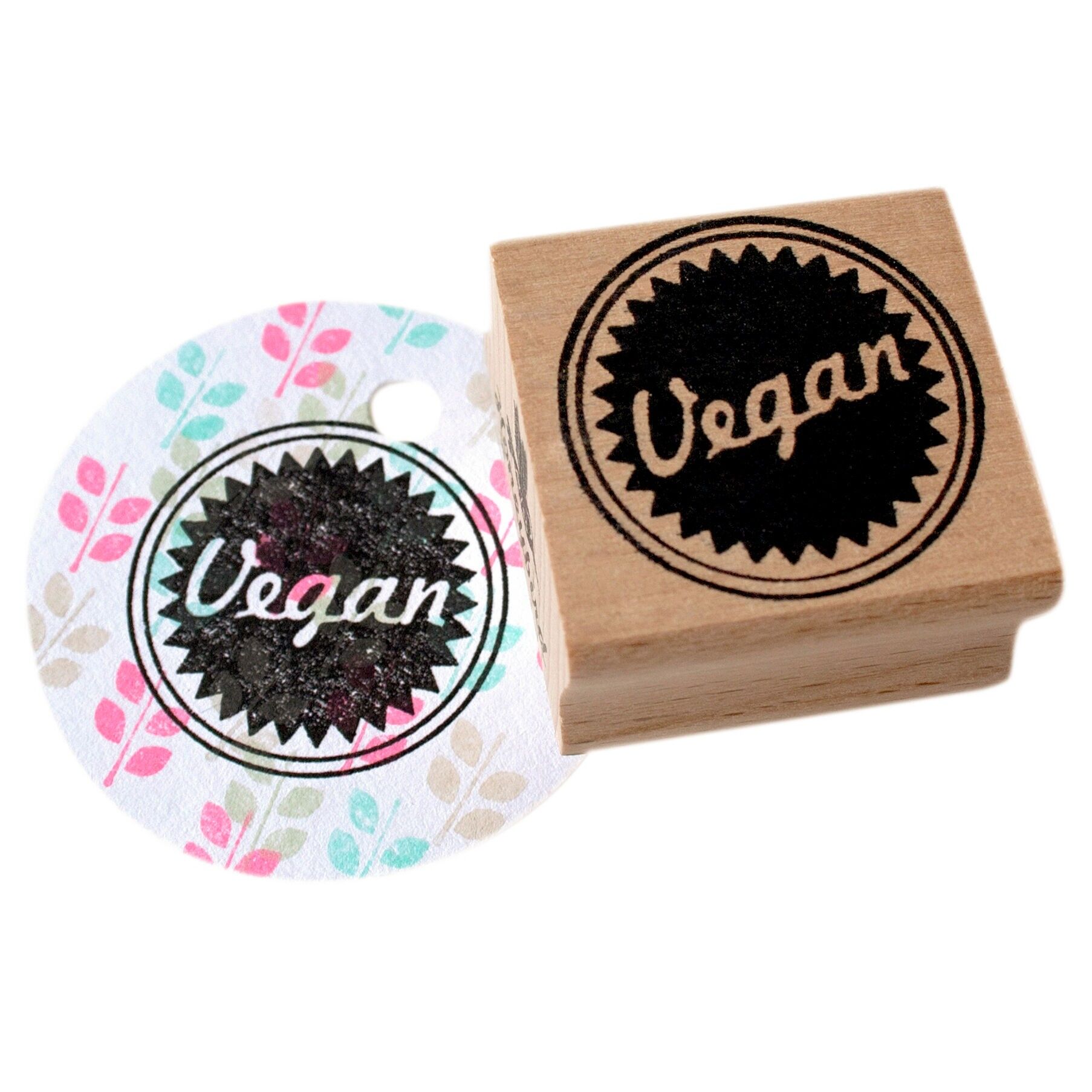 Vegan Rubber Stamp for Labels, Gift Tags & Packaging – Beech Wood Block