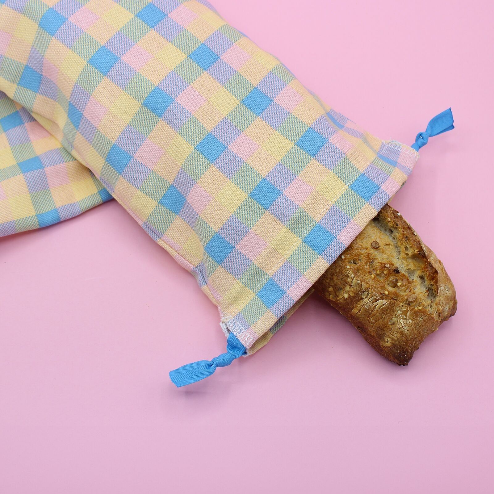Bolsa baguette de algodón grueso - pequeña a cuadros