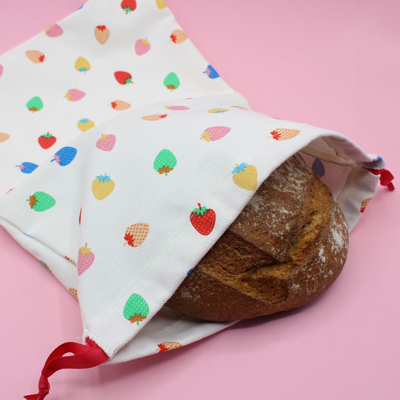 Bolsa de pan de algodón grueso - fresas