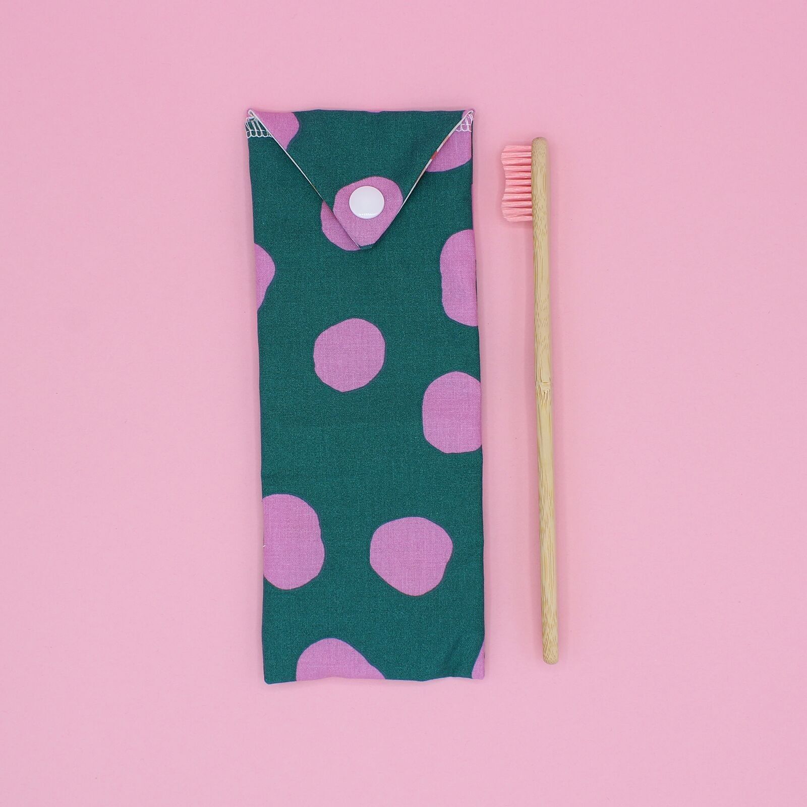 Estuche para cepillos de dientes XL - Verde con lunares rosas
