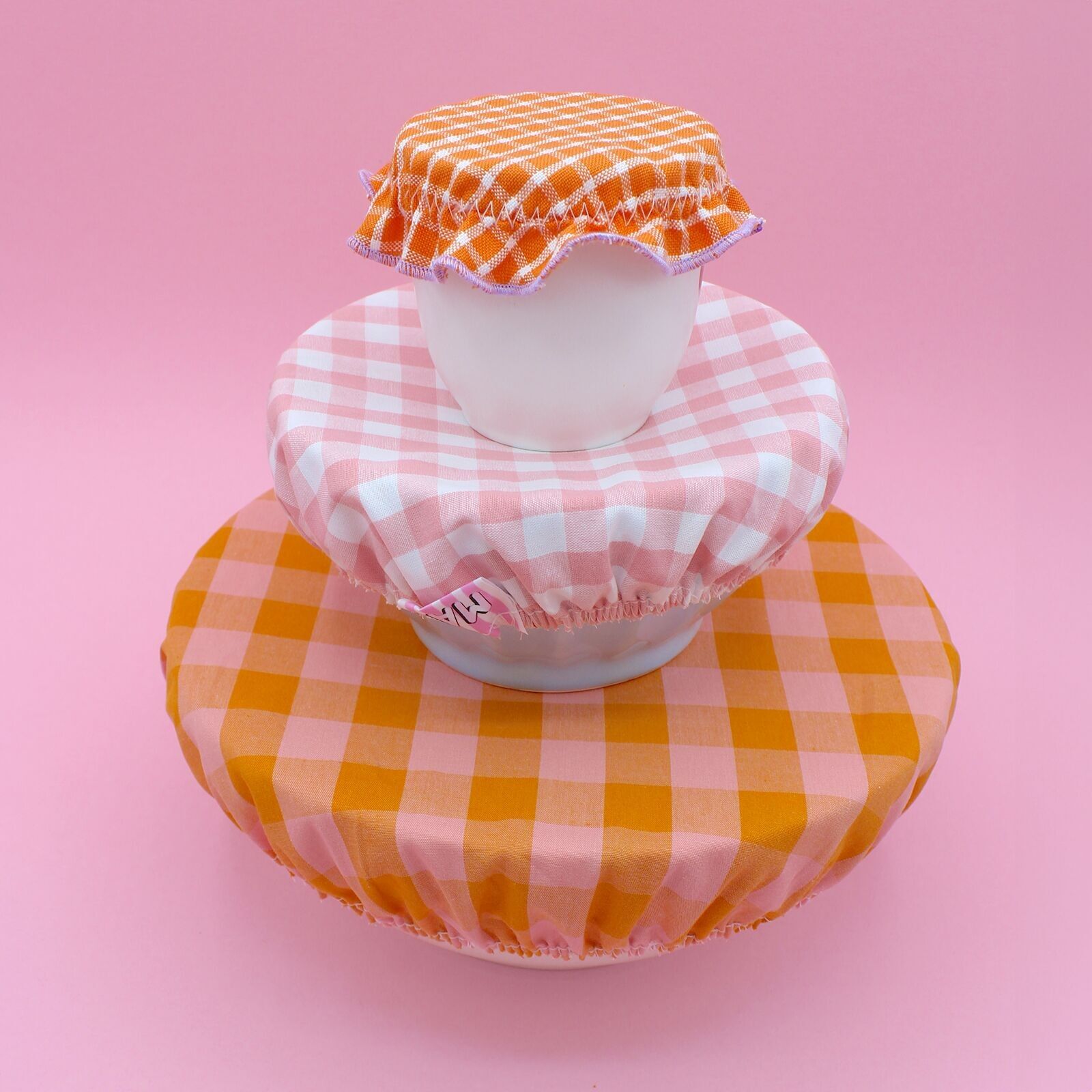 3 Charlottes - cuadros vichy - naranja y rosa