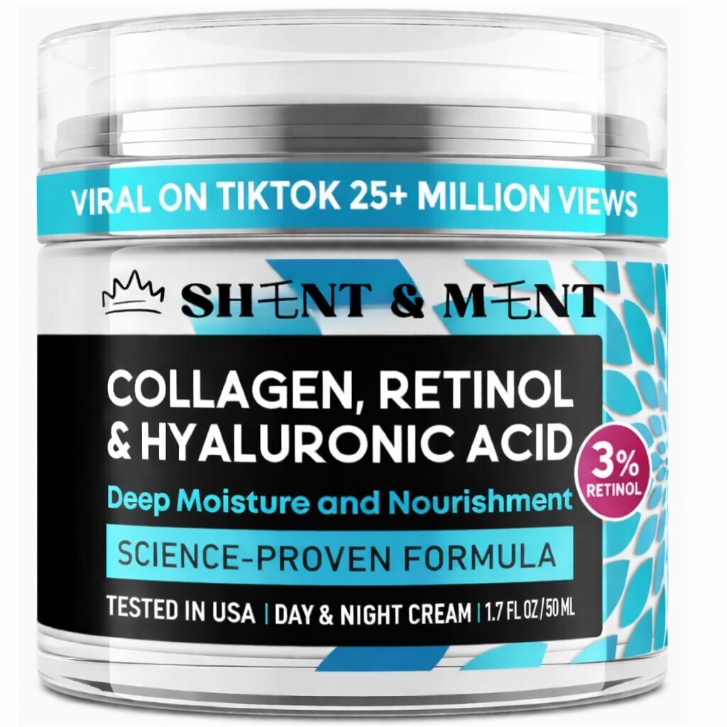 SHENT & MENT Retinol 3% Maximum Strength Facial Cream Anti-Wrinkle Anti-Aging Day Night Facial Lifting Collagen Hyaluronic Acid Face Neck Décolleté Anti-Dark Spot Men Women Paraben Free Silicone Free