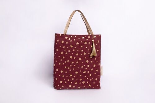 Reusable Fabric Gift Bags Tote Style - Burgundy Stars (Large)