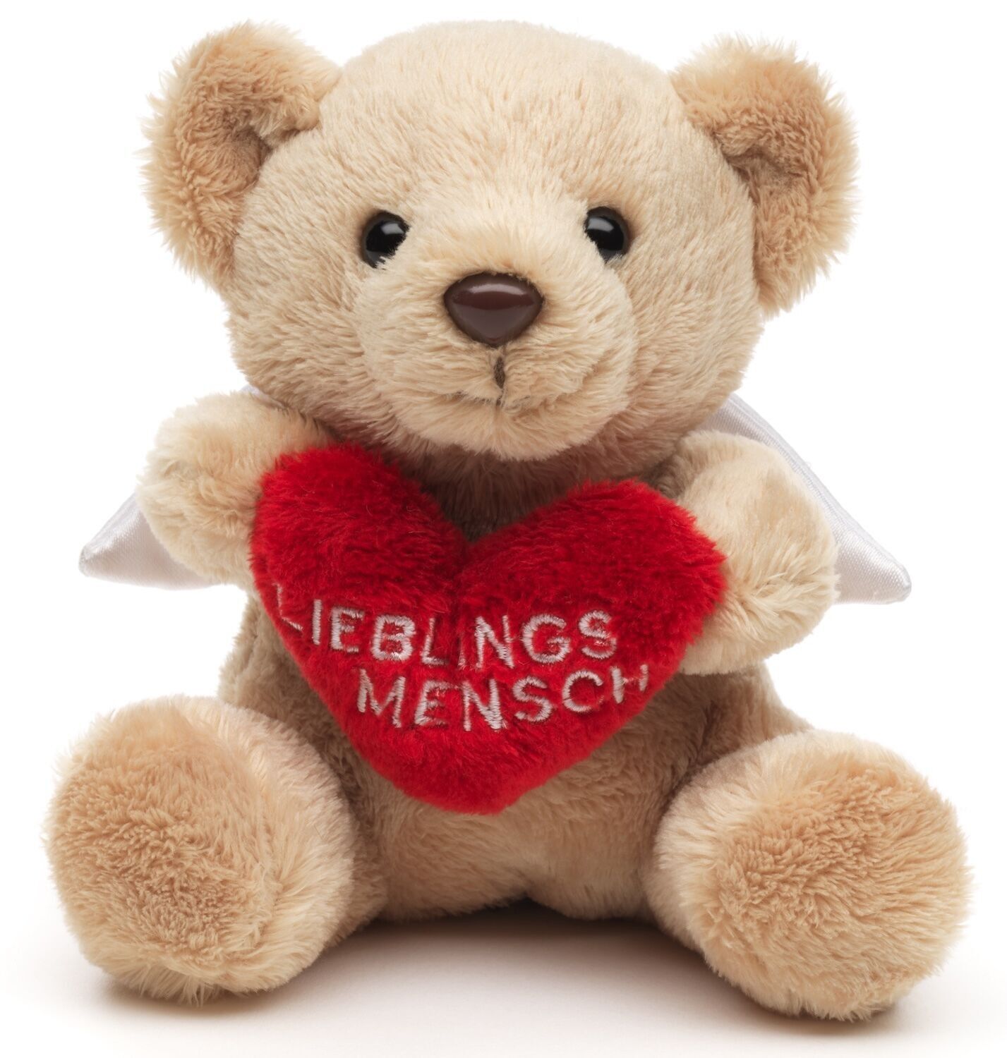 Schutzengel-Teddybär mit rotem Herz "Lieblingsmensch" - Plushie - 13 cm (Höhe) - Keywords: Teddy, Flügel,  Plüsch, Plüschtier, Stofftier, Kuscheltier