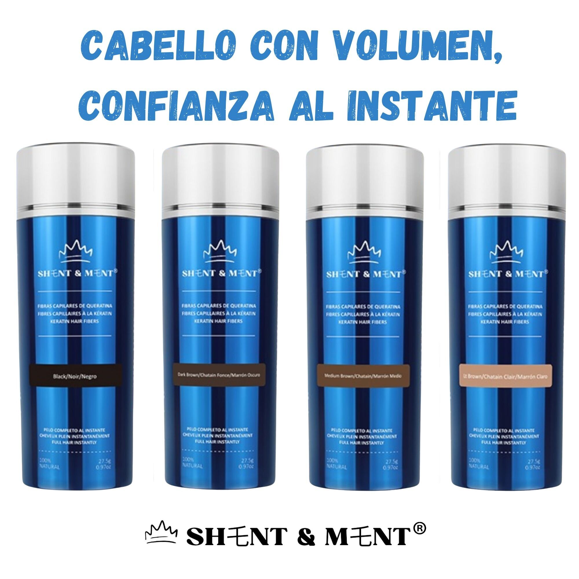 SHENT & MENT Fibras Capilares de Queratina Negras Cabello Más Denso Volumen Natural Disimula Calvicie Entradas Alopecia Efecto Inmediato Resistente Sudor Viento Lluvia Profesional Hombre Mujer 27,5g