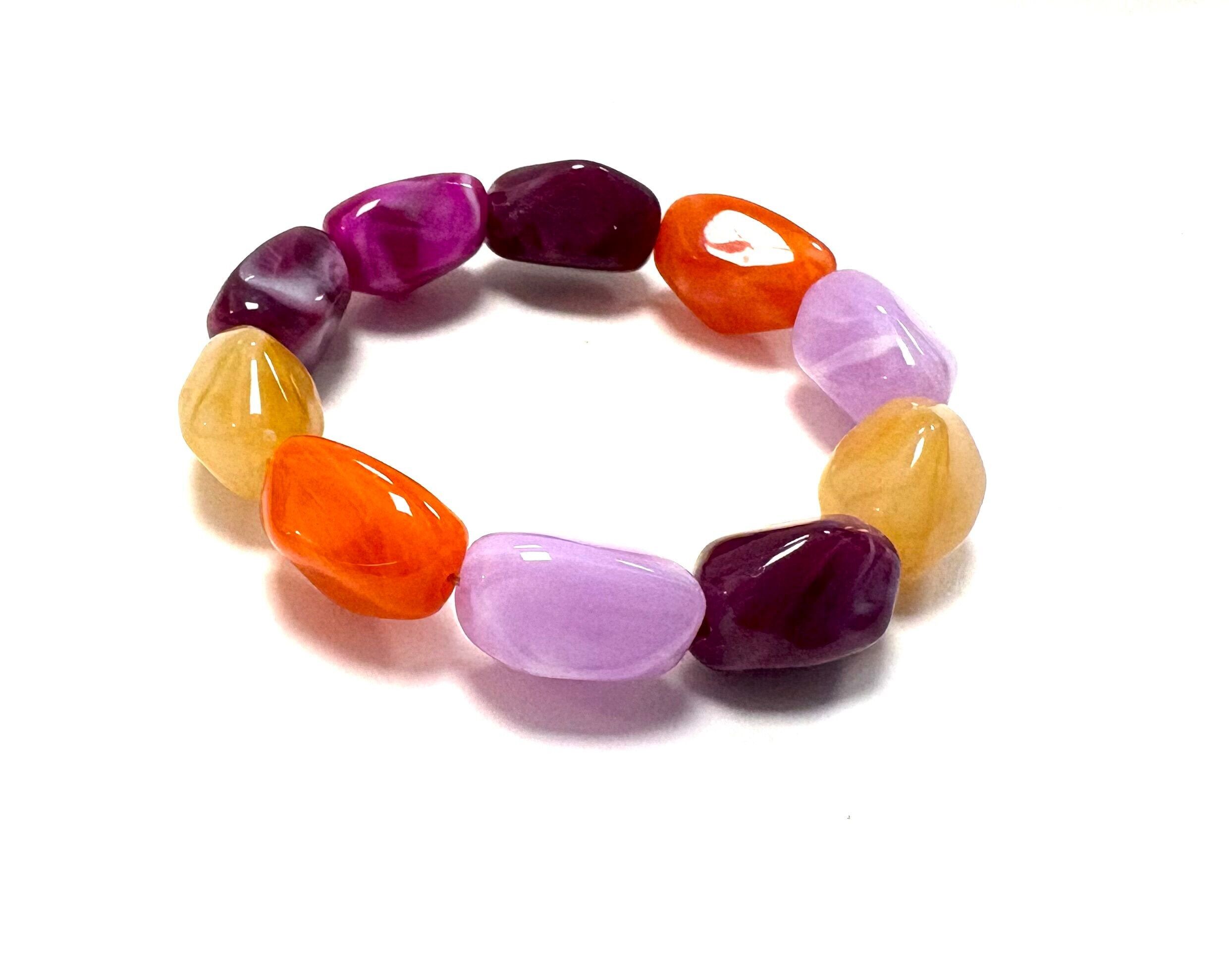 Bracelet large beads  orange/yellow/purple