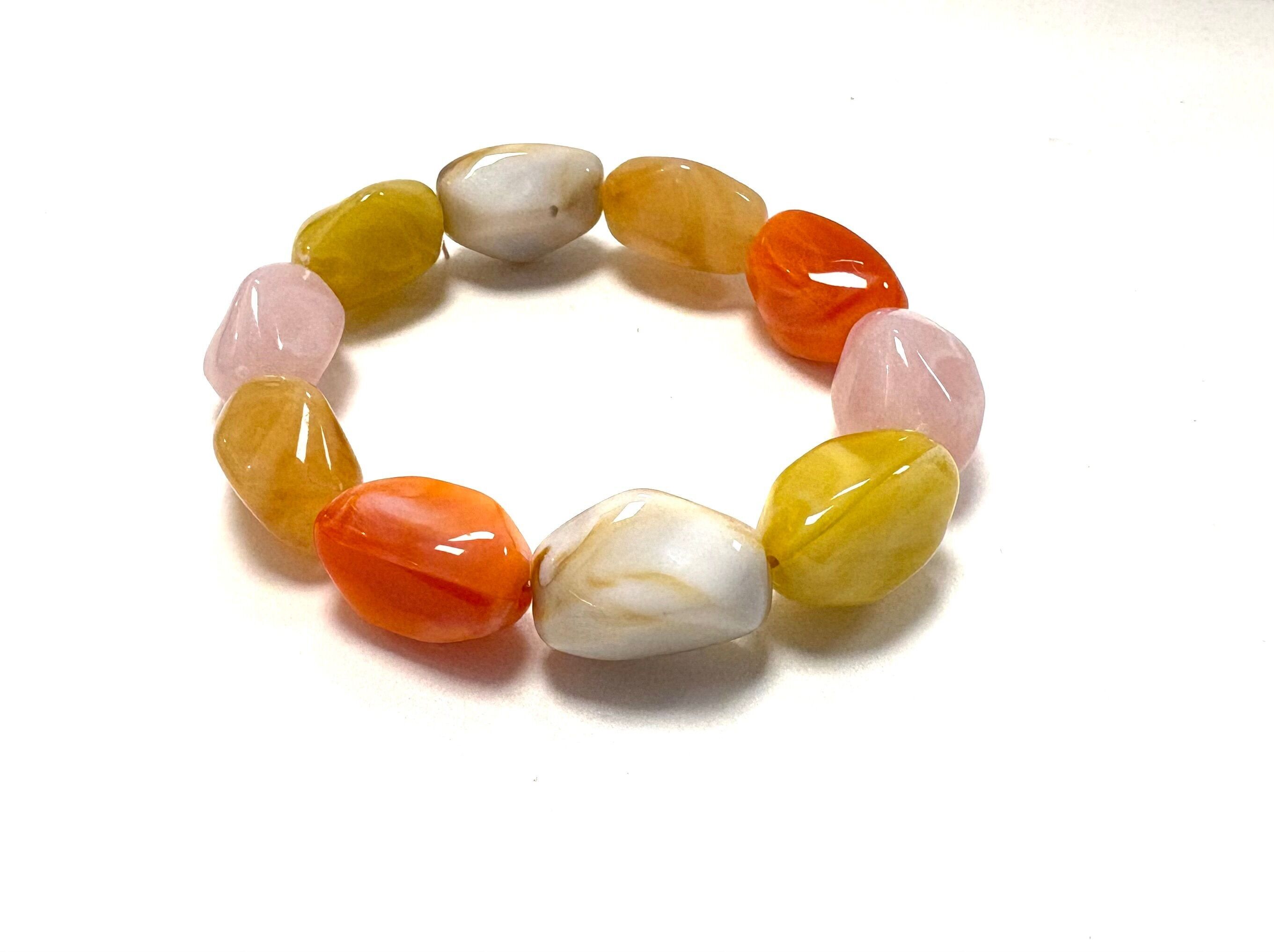 Bracelet large beads pink/yellow/orange