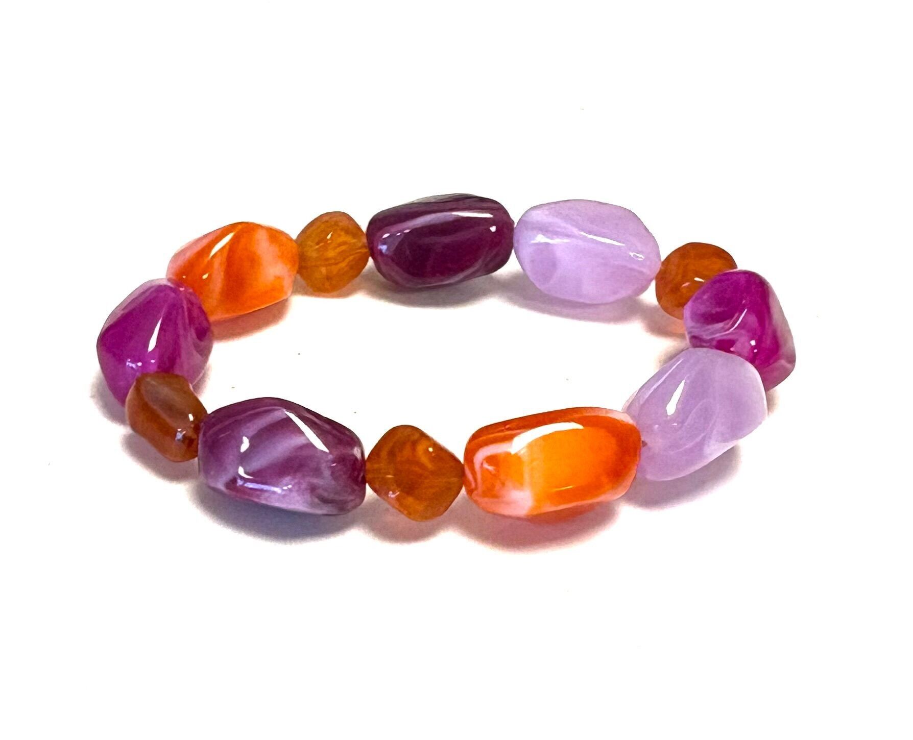 Bracelet large beads orange/lilac/purple