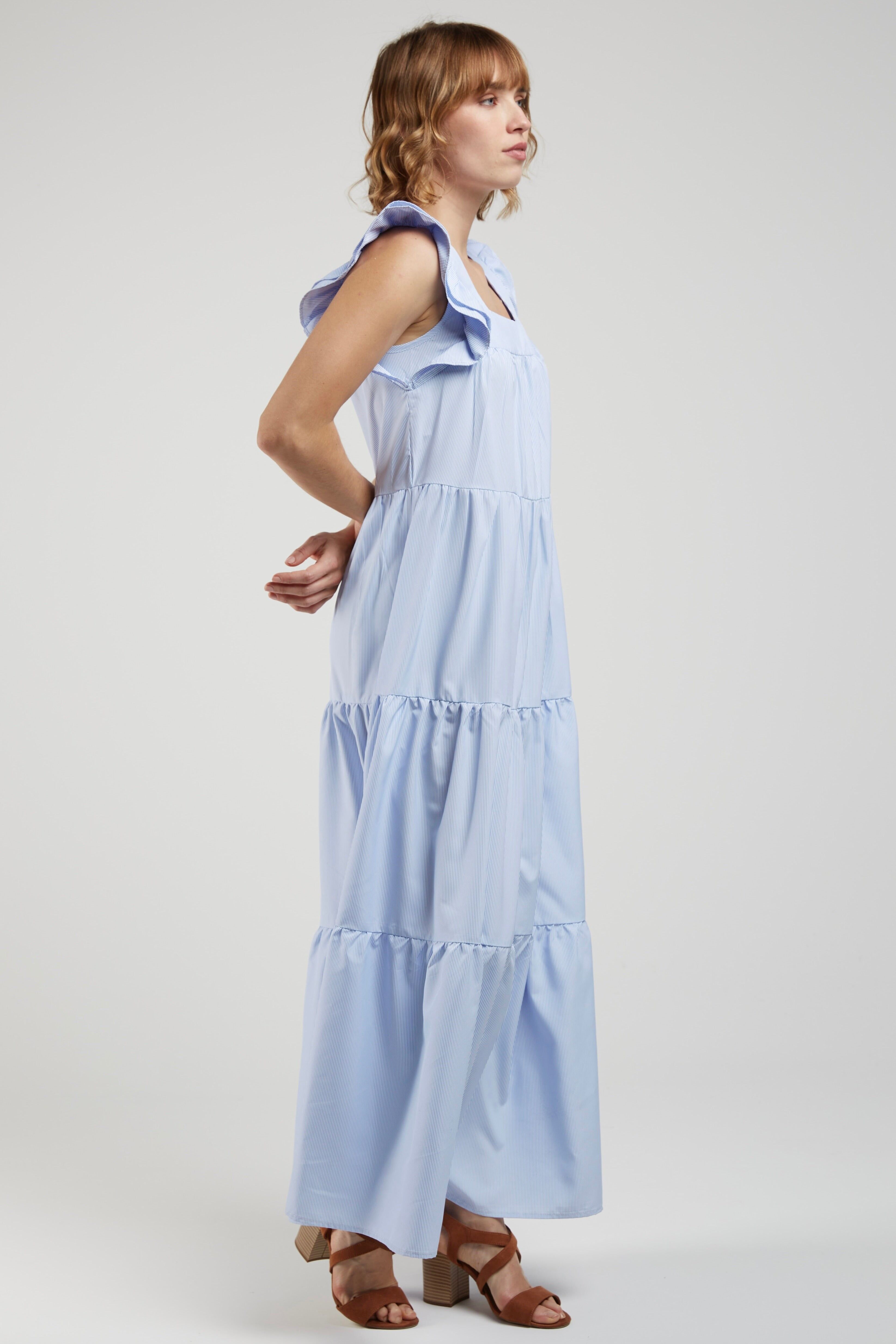 MALO - Robe Longue à Volants - Bleu