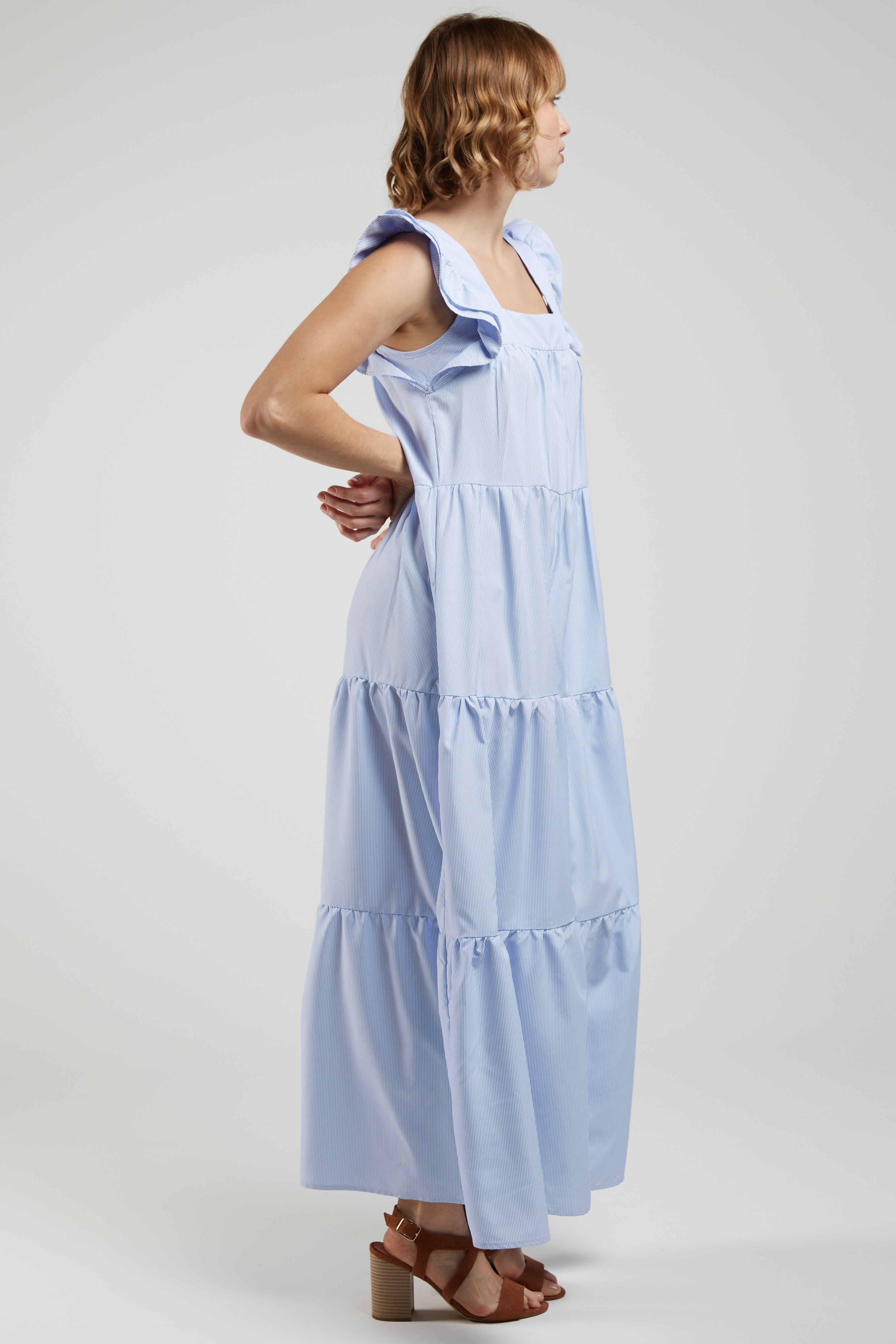MALO - Robe Longue à Volants - Bleu