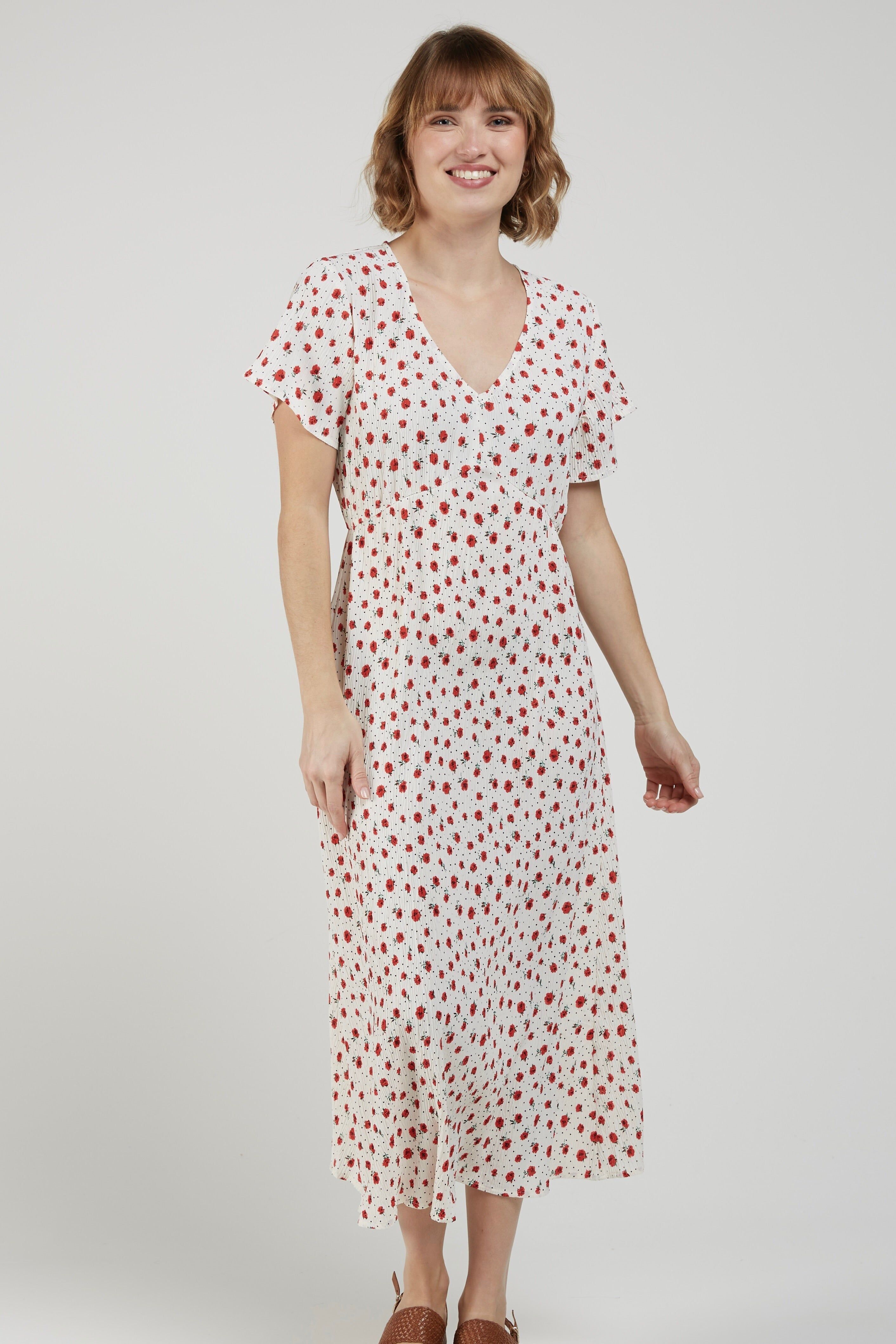 SANJA - Floral Midi Dress - Crinkled Fabric