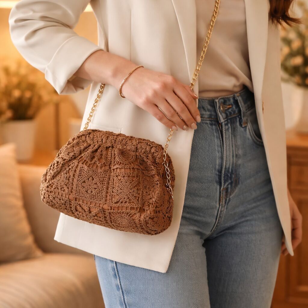 Sac à bandoulière femme en dentelle avec chaîne dorée