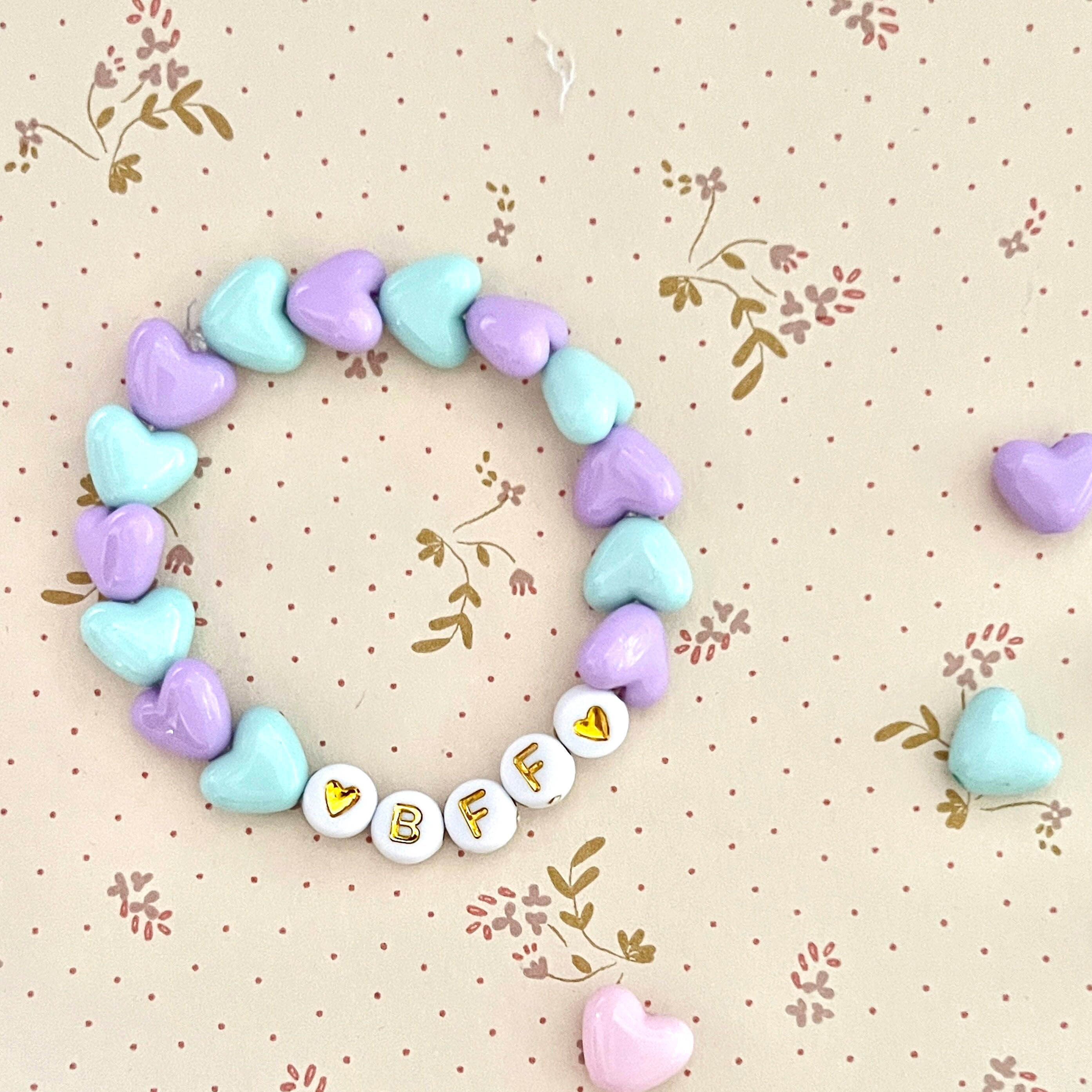 UN2CROIX children's bracelet - heart beads - MAUVE & BLUE
