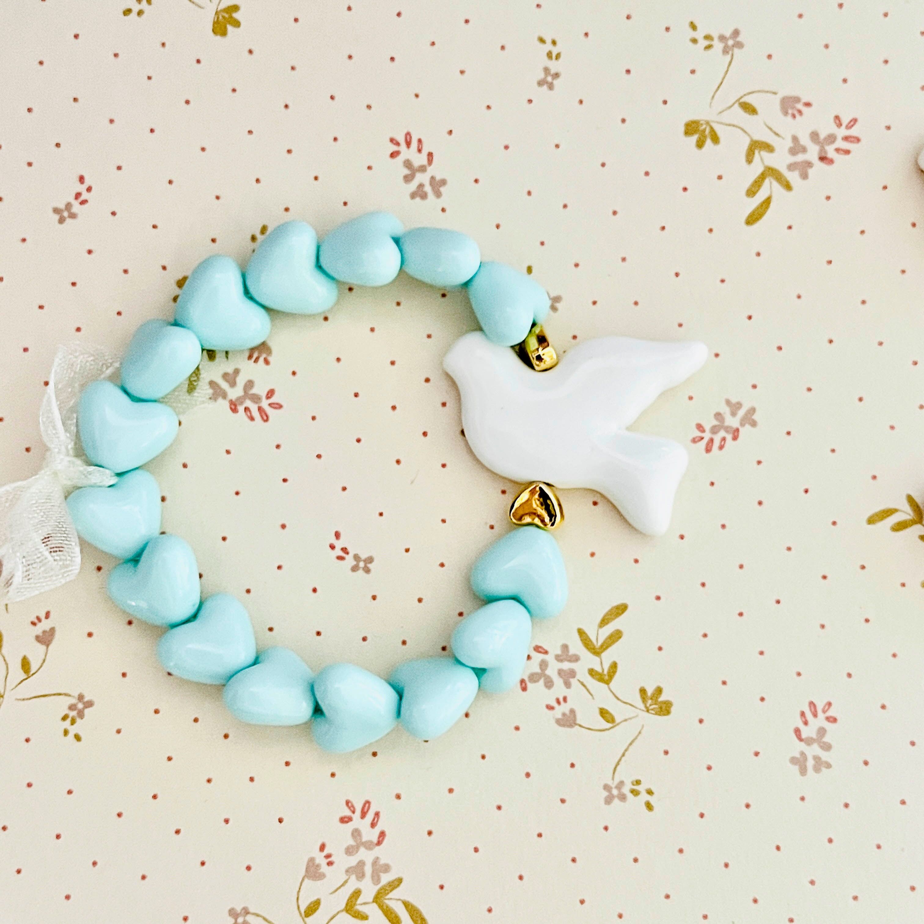 Children's/baby bracelet - HEARTS & DOVE - blue