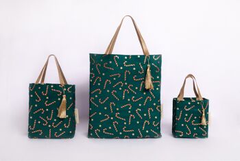 Sacs-cadeaux en tissu réutilisables style fourre-tout - Canne en bonbon verte (petite) 3