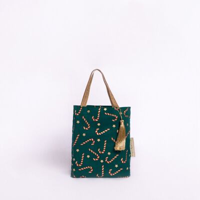 Bolsas de regalo de tela reutilizables estilo totalizador - Bastón de caramelo verde (mediano)
