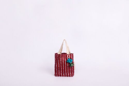 Reusable Fabric Gift Bags Tote Style - Brick Red Stripes (Small)