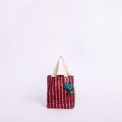 Sacchetti regalo in tessuto riutilizzabili stile tote - strisce rosso mattone (piccole)