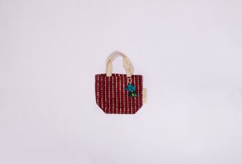 Sacs-cadeaux en tissu réutilisables style fourre-tout - Rayures rouge brique (petit) 2